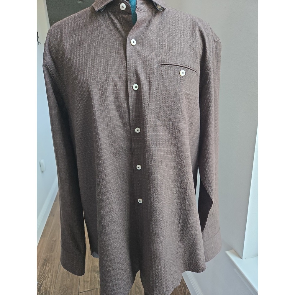 Tommy Bahama Men's Shirt Sz Large Silk Blend Long sleeves Button-up Brown